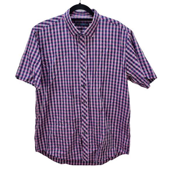 Zachery Prell Shirt Mens XL Plaid Button Front Purple Blue Short Sleeve Collared - Picture 1 of 11